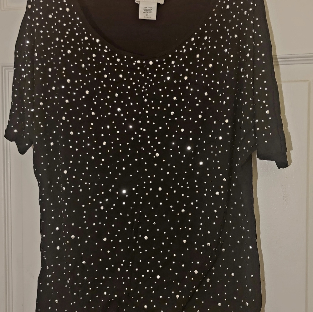 Kate Hill Rhinstone Top Black XL